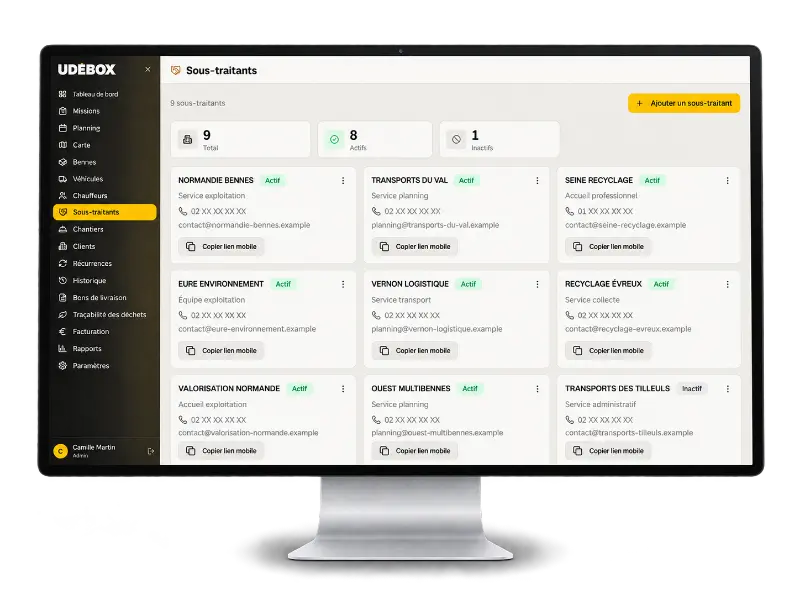 gestion sous traitants udebox location bennes