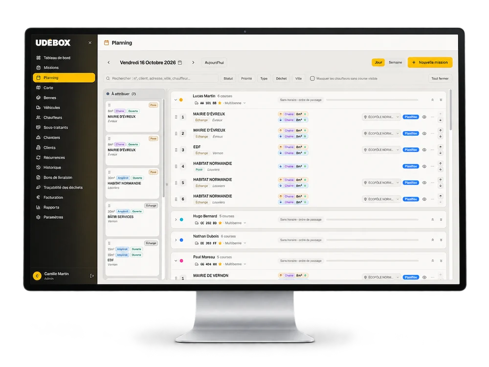 vue carte UDEBOX pour les loueurs de bennes