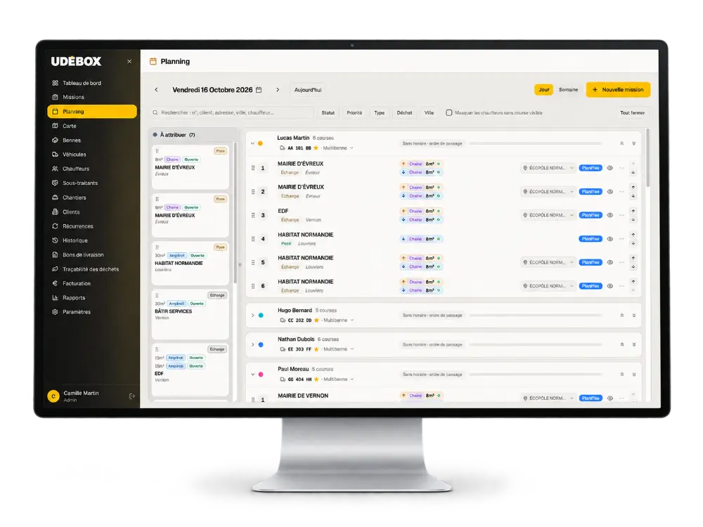 gestion planning location bennes